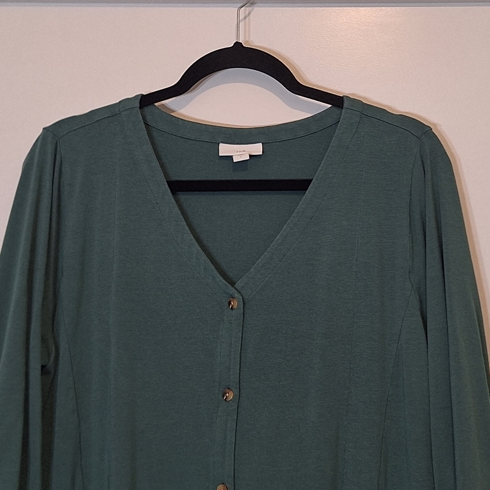 J. Jill Button Down Front Midi Dress Stretch 3/4 Sleeve Green Size Large - Picture 3 of 9